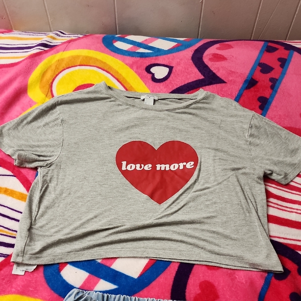 Forever 21 Gray Crop Top with Red Heart